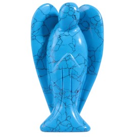 KYEYGWO Angel Gemstone Crystal Guardian Angel Statues, Pocket Angel Peace Angel Lucky Charm Reiki Fengshui Desk Ornaments 2.75" Blue Howlite Turquoise