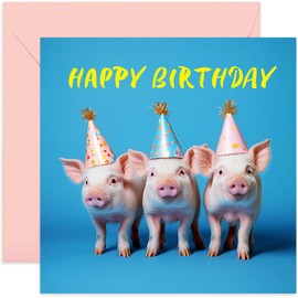 Funny Piglet Birthday Card for Women, Humorous Pig Themed Present for Men, Fun and Cute Celebatory Gifts for Family, Auntie Sister Dad Mum Brother Uncle - Blank Inside
