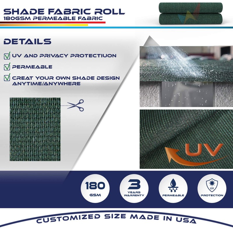 Windscreen4less Dark Green Sunblock Shade Cloth,95% UV Block Shade Fabric