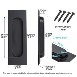 Malimali 120mm Sliding Door Handles Recessed Finger Flush Pulls for Kitchen Cabinet Door Closet Door Stainless Steel Rectangular Door Pulls Cupboard Hardware (Matte Black, 2 Pack)