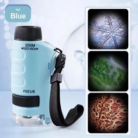 Pocket Microscope, 60x -120x, Portable Microscope for Kids with LED Lights, Handheld Microscope for Kids Student Adults Microbiological Observation Lab Study, Educational Kit