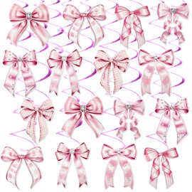 Bow Party Hanging Swirls, Pink Birthday Party Decortions, Coquette Birthday Decortions Bow Party Decorations for Women Female Bow Birthday Bridal Shower Bachelorette Party Decor (Pink, 16pc)