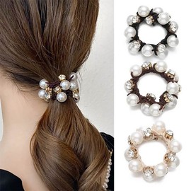 Prosy Hair Bobbles Black Elastic Hair Bobbles Beads Hair Bands Crystal Hair Ropes Hair Accessories for Women and Girls (Pack of 3)