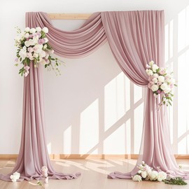 LINXTAR Wedding Arch Draping Fabric 2 Panels 30'' x 18FT Dusty Rose Sheer Chiffon Arch Drapery for Bridal Shower Backdrop Outdoor Party Arches Church Ceremony Decoration