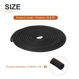 DTGN 6.35mm x 10meters(DxL) Foam Rubber Weather Seal Strip - 1Pack - Good for DIY Furniture - Round EPDM Foam Rubber Weather Stripping - Black
