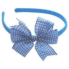 Hair Band Alice Head Band with Gingham Flat Bow School Uniform Accessories (Light Blue & White)