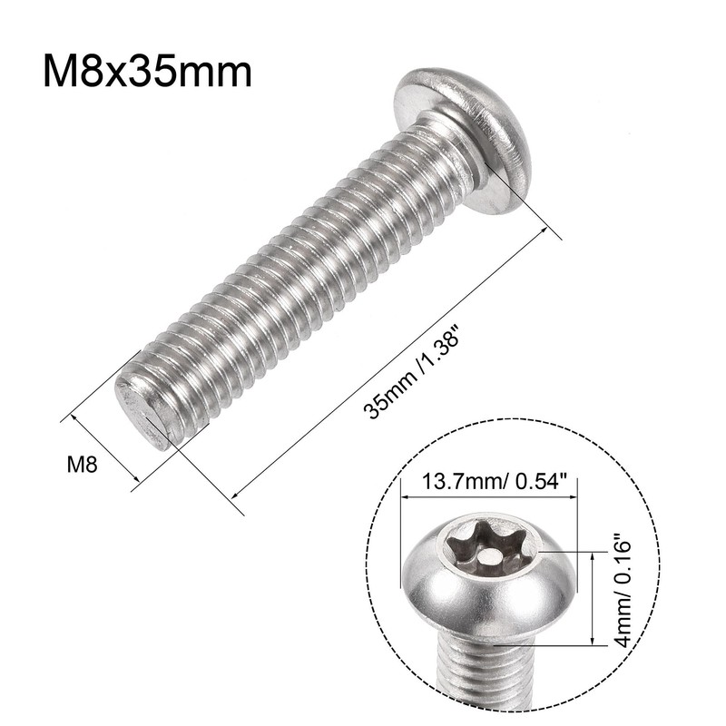 sourcing map M8x35mm Torx Security Machine Screw, 20pcs Pan Head