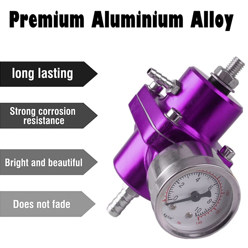 BARTOO Universal Adjustable Fuel Pressure Regulator Kit, Aluminum Fuel Regulator,