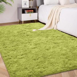 FVVRAX 3x5 ft Ultra Soft Shag Area Rug - Plush Fluffy Non-Shedding Carpet for Bedroom & Living Room, Modern Home Decor Bedside Runner for Kids Nursery Dorms, Easy Clean, Grass Green