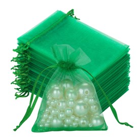 joycraft 50Pcs Organza Bags, 2.7"x3.5" Sheer Drawstring Gift Bags, Organza Jewelry Pouches, Party Favor Bags, Green Organza Gift Bags, Packaging Bags for Jewelry, Makeup, Candy, Festival