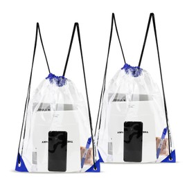 AdiStylinno 2 Pcs Drawstring Backpacks, See Through PVC Waterproof Drawstring Bags, Lightweight Clear Backpack for Gym Sports (2, Blue)
