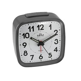 MPM Grey Plastic Alarm Clock, Analogue Alarm Clock, Easy to Use No Ticking Alarm Clock, Analogue Snooze and Light Functions, Alarm Clock for Home, Bedroom, Office Alarm Clock
