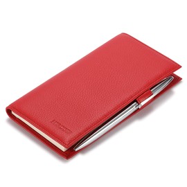 HISCOW Supple Leather Checkbook Cover with Free Divider - Italian Calfskin (Pebbled Red)