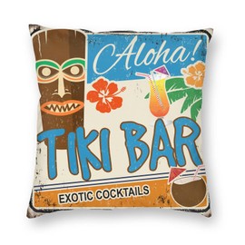 Tropical Tiki Bar Decorative Throw Pillow Covers Pillows Case Square Cushion Cover Standard Pillowcase for Sofa Couch Bedroom Patio 18x18 Inches