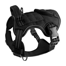 EAWON Tactical Dog Harness for Small Medium Large Dogs Reflective Pet Harness Waterproof Adjustable Soft Dog Vest Harness with Handle Back Bag Night Easy Walk Hiking Training Black L
