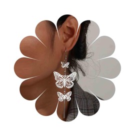Cimenexe Bohemian Hollow Butterfly Earrings Silver Butterfly Drop Earrings Large Cutout Butterfly Tassel Earrings Exaggerated Butterfly Dangle Earrings Jewelry for Women and Girls Gifts