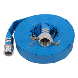 2 Inch x 100FT PVC Irigation Backwash Hose, Heavy Duty Reinforced Drain Pool Hoses for Swimming Pools, With Two Blue Aluminum Connectors