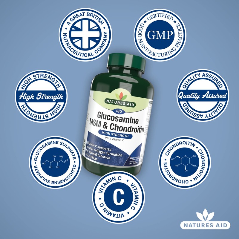 Natures Aid Glucosamine, MSM and Chondroitin with Vitamin C, 180