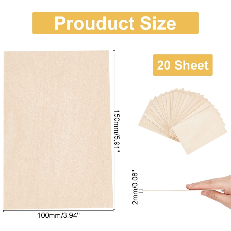 PandaHall Plywood Panels, 20 x 2 mm Basswood Blank Board,