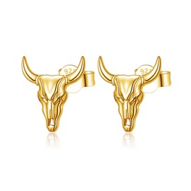 Yearace Gold Western Cow Earrings 925 Sterling Silver Cow Skull Stud Earrings Cowgirl Cowboy Bull Head Skull Stud Earrings Jewelry for women Western Jewelry for Women