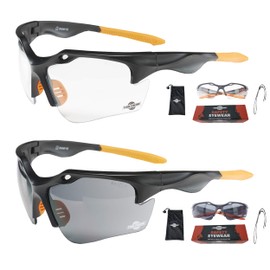 ToolFreak Finisher Work & Sport Safety Glasses Bundle Offer, Clear and Smoke Lens, Wraparound Lenses with UV & Impact Protection,Rated to EN166F and EN170 Neckcord and Carry Pouch