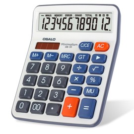 Desktop Calculator Extra Large 5-Inch Clear LCD Display 12-Digit Big Number Button Office Calculator with Auto Sleep Function (OS-5M)