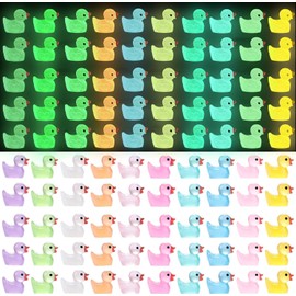 JOISHOP 200pcs Mini Ducks, 10 Colors Resin Tiny Ducks Little Plastic Ducks Small Luminous Ducks Bulk Glow in The Dark for Aquarium Dollhouse Fairy Garden Landscape Decor