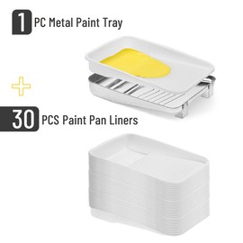 Bates- Paint Tray Liner, 9 Inch, 31 pcs, One Metal Paint Tray, 30 pcs White Plastic Paint Pan Liners, Paint Pans Trays, Disposable Paint Tray, Paint Roller Tray Liners, Paint Trays for Painting Walls