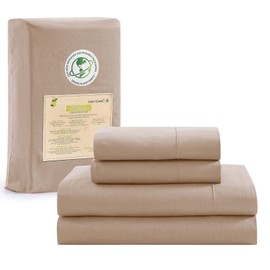 LANE LINEN 100% Organic Cotton California King Sheets Set, 4-Piece Organic Cotton Long Staple Percale Weave Ultra Soft Best Bedding Sheets for Bed, Breathable, Fits Mattress Upto 15" Deep - Taupe