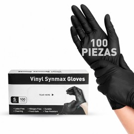 Bluelander Guantes de Vinilo Synmax Desechables, Libres de Látex y Polvo, Talla S, Color Negro, Flexibles y Resistentes, Textura Lisa, Diseño Ambidiestro, Ajuste Cómodo (100)