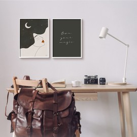 Stupell Industries Own Your Magic Phrase Abstract Starry Night Hair, Designed by Birch&Ink White Framed Wall Art, 2pc, Each 11 x 14, Beige