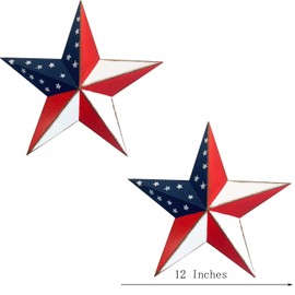 YUMBOR Rustic Metal 3D Barn Americana Stars Outdoor Decor Patriotic Wall Decoration American Flag Wall Star July 4th Country Americana Patriotic Wall Door Decorations