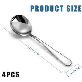 QZKJQDD Soup Spoons 4 Pieces Set, Stainless Steel Round Stainless Steel Bouillon, 4 High-Grade Spoons for Soup Spoon for Kitchen, Dining Table, Sleek Design, Durable Construction