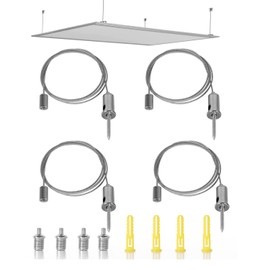 Set of 4 adjustable steel cable suspension for lamps (0-1 m) steel wear-resistant steel cable with eyelets, wire rope holder, 5 kg load capacity, including mounting accessories for ceiling mounting (1
