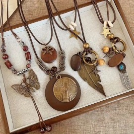 HENGKCX - 4 Piezas Collares Bohemios Vintage Mujer, Cordón De Cuero