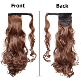 CQLIIIA Ponytail Extension 24 Inch Long Wrap Around Ponytail Extension Magic Paste Wave Ponytail Extension Pony Tails Hair Extensions Synthetic Clip in Ponytail Hair Extensions for Black Women(4/30)