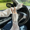 [AICHENS] Women's See-Through Arm Cover with Bowknot, White/Pink, Fingerless Gloves,