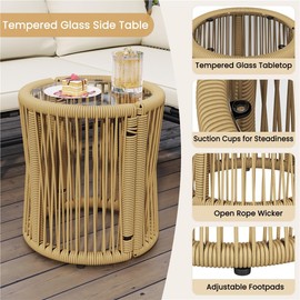 Yaheetech Outdoor L-Shaped Conversation Sofa Set, Rope Woven Sectional Patio Chair Set w/Detachable Lounger, Thick Cushions, Glass Side Table for Backyard, Porch, Garden