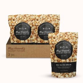 Miss Hannah's Gourmet Sea Salted Brûlée Popcorn - Sweet & Salty Caramelized Crunch with a Crème Brûlée Twist | Gourmet Popcorn Snack | Gluten-Free, Vegan Treat - 16oz (3 Pack)