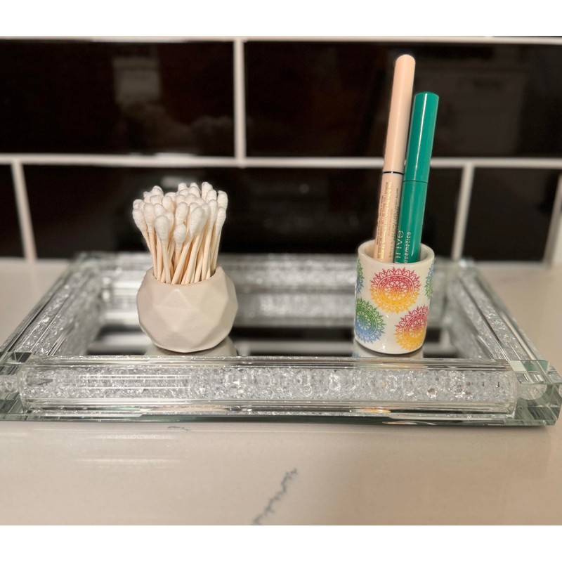 Home Haven Ceramic Q-Tip Holder - Colorful Mandela Design