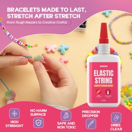 GH1200 Bracelet String Glue With 50 Mess Free Applicators, 30g x 2 PCs Safe to Use Elastic String Glue For Fixing Loose Bracelets, Clear Drying Bracelet Knot Glue, Bracelet Glue for DIY Jewelry Making