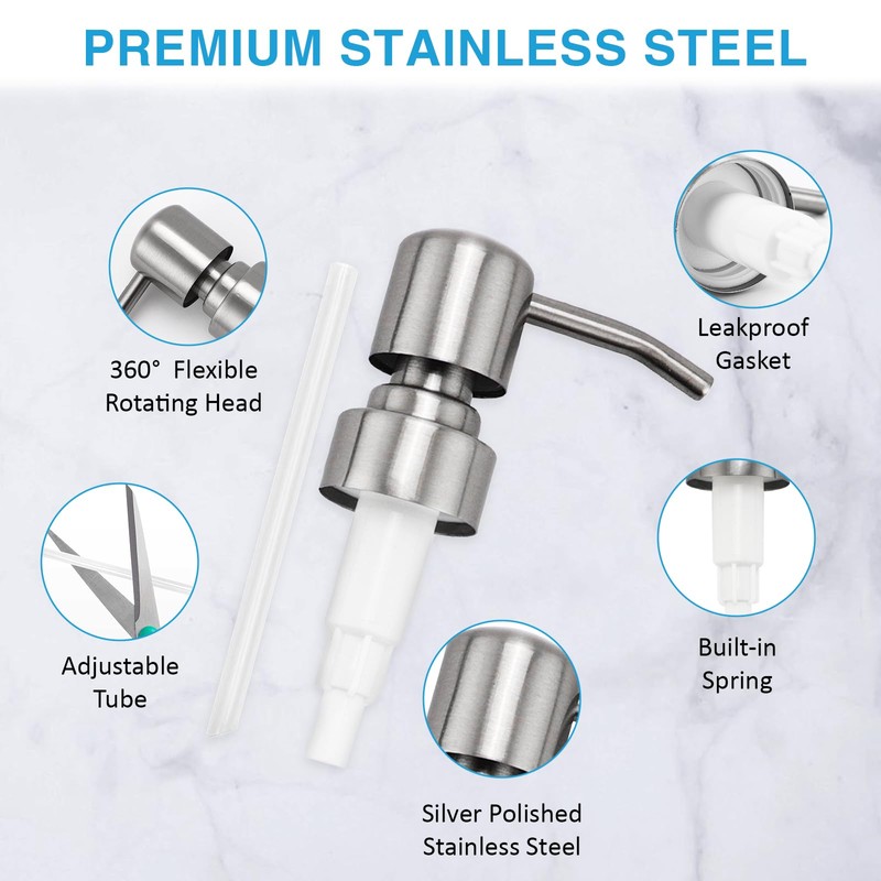 3Pcs Stainless Steel Soap Pump Replacement, Lotion Dispenser Pump Head