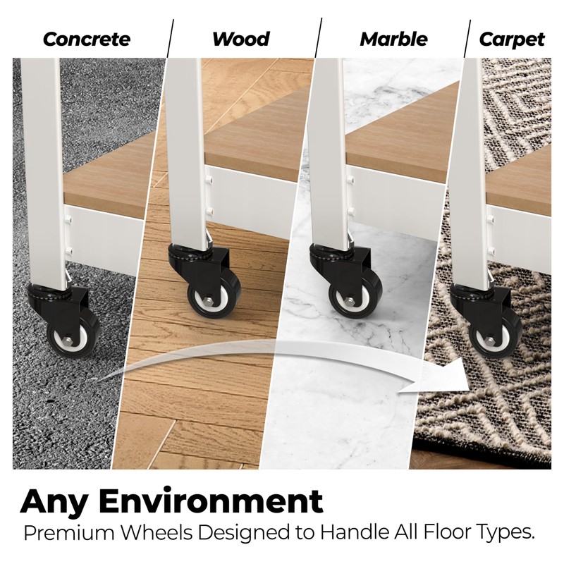 HOMEDANT House White 5-Tier Metal Rolling Cart Shelf Rack Casters
