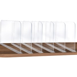 ROUFA 6Pcs Clear Acrylic Shelf Dividers, Closet Organizer Wood Shelf Separators Purse Organizer for Bedroom, Kitchen, Office, Bathroom 11.8''x11''