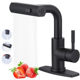 ALEASHA Bar Sink Faucet Single Hole, 3 Water Modes Wet Bar Faucets with Pull Out Sprayer, Prep Sink Faucet 360 Swivel for Small Kitchen Bathroom Faucets with cUPC Supply Lines, Matte Black