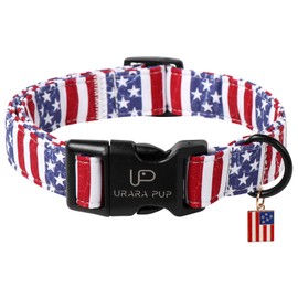 UP URARA PUP Flag Dog Collar, 4th of July Comfortable Cotton Dog Collars, American Flag Collar for Medium Girl Boy Dogs, Patriotic Collars with Quick Release