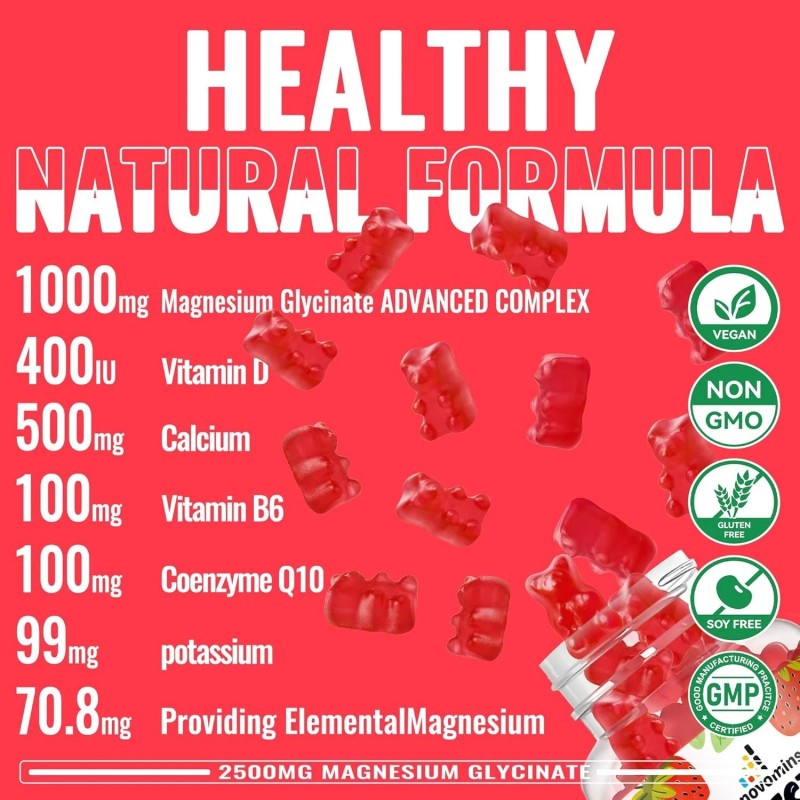 Openovomins Magnesium Glycinate Gummies 2500mg - Sugar Free Magnesium Potassium