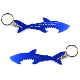 Custom Blue Shark Keychain Bottle Opener - Black Blue Green Purple or Red - 1-100 Packs