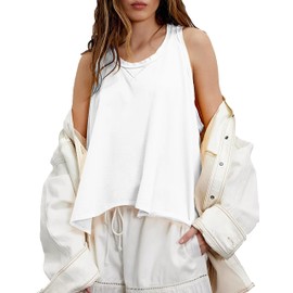 Kumufenc Women Tank Top Summer Plus Size Sleeveless Tops Casual Beach Vacation Exposed Raw Seams Tee Shirts(White,XL)