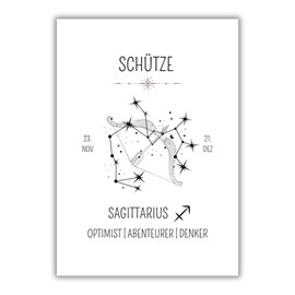 Papierkind Poster Zodiac Sign Sagittarius Sagittarius Picture Sagittarius Wall Decoration Gift DIN A4 without Frame (B130-1)